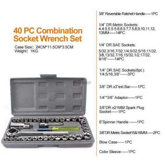 Aiwa 40-Piece Socket Wrench Tool Kit with Screwdrivers and Socket Set