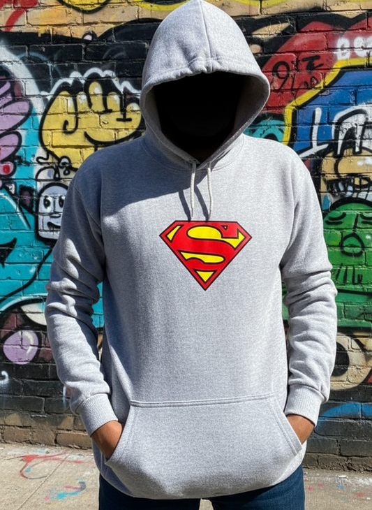Full Grey Hoodie SUPER MAN Printed