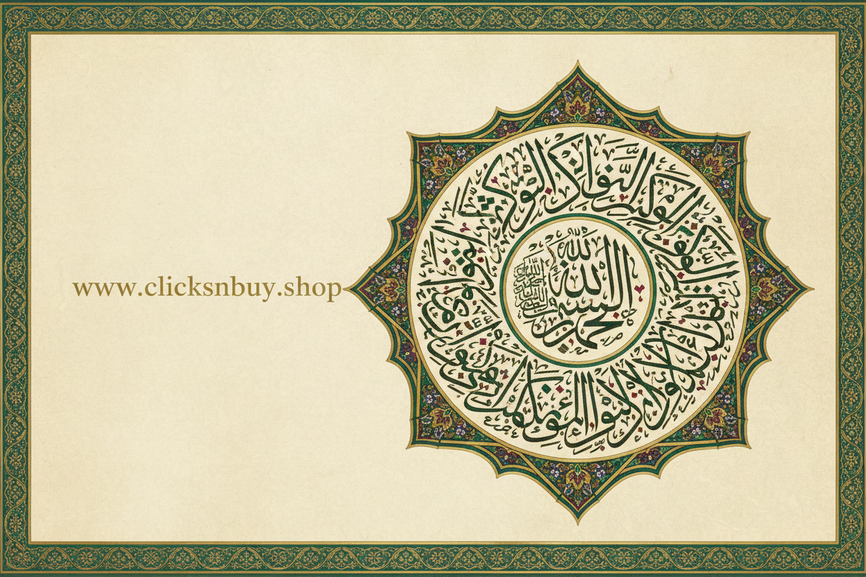 muje ak pic bna den jis mein complete darood e ibraheem ho aur side pe khali jagah pe mere store ka naam ho www.clicksnbuy.shop 